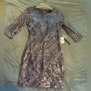 As U Wish - blue leopard/snake skin print sequin dress